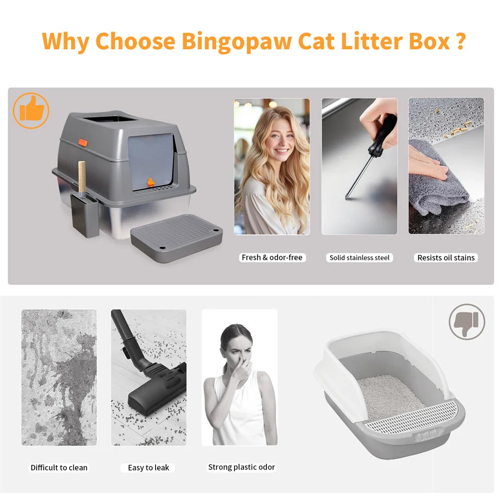 XXL Stainless Steel Cat Litter Box Easy Cleaning Toilet