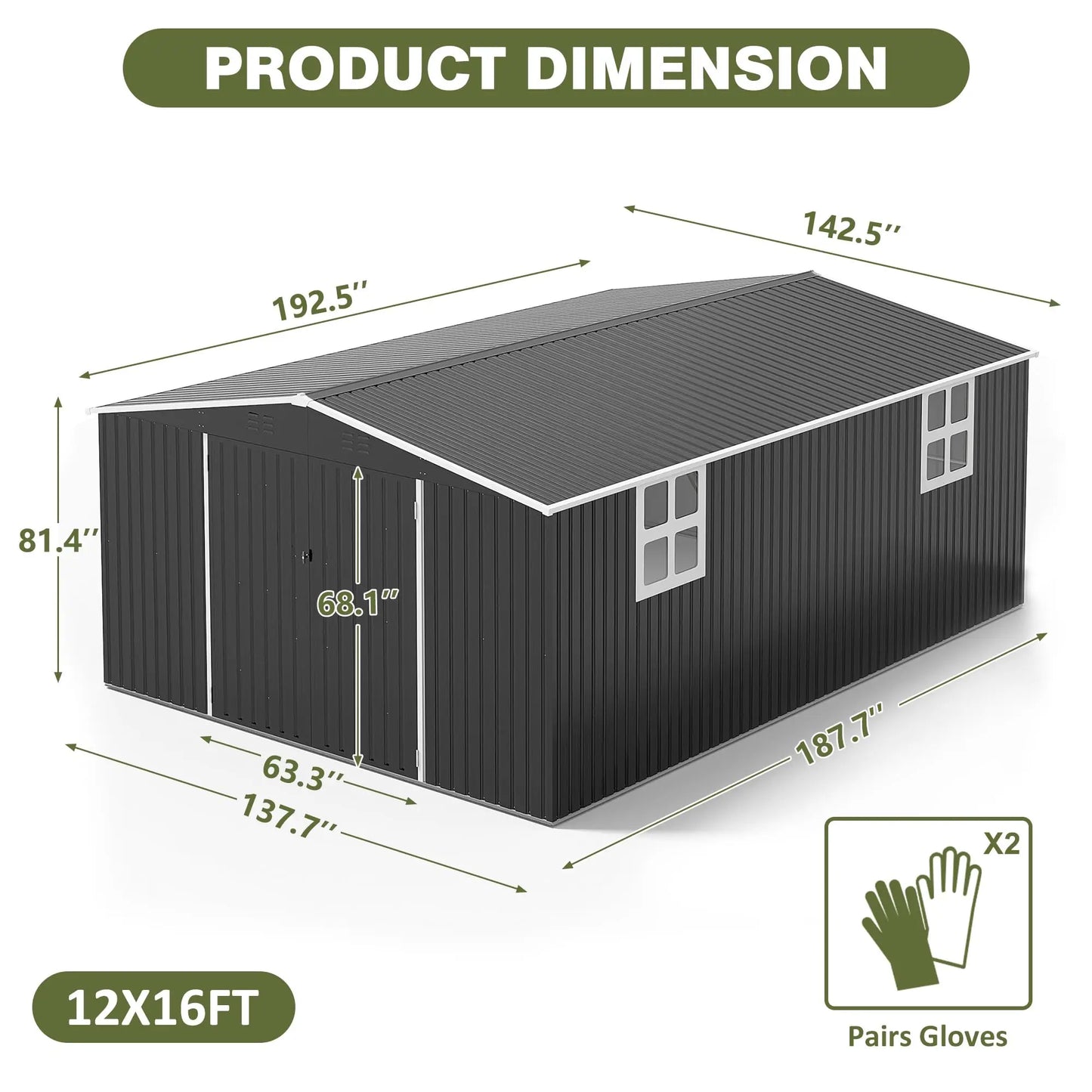 10x10~12x18FT Outdoor Heavy-Duty Frame Shed