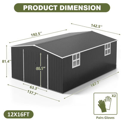 10x10~12x18FT Outdoor Heavy-Duty Frame Shed