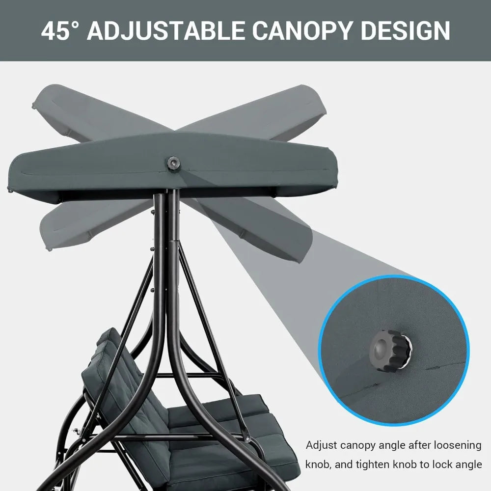3-Seat Patio Swing with Adjustable Canopy