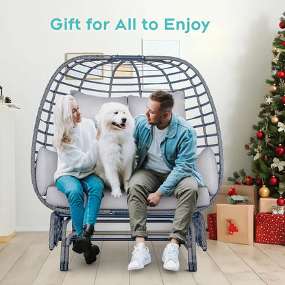 Oversized Wicker Rocking Glider Chair For 2