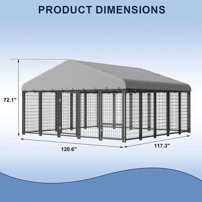 10X10FT Outside Heavy-Duty Outdoor Dog Cage with Roof and Double Lock