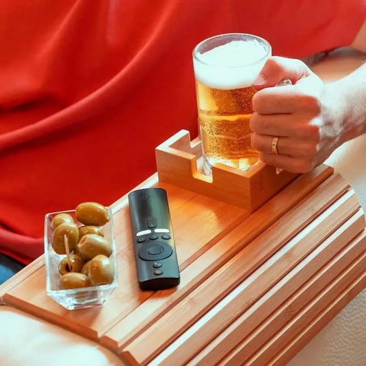 Bamboo Wood Sofa Armrest Tray Anti-Slip