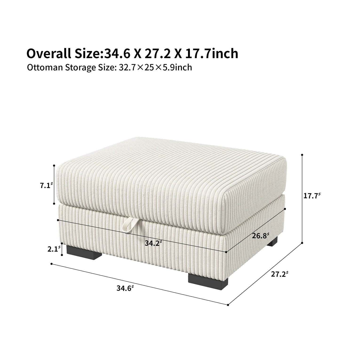 Upholstered Sofa Made of Corduroy Fabric with Removable Cushions