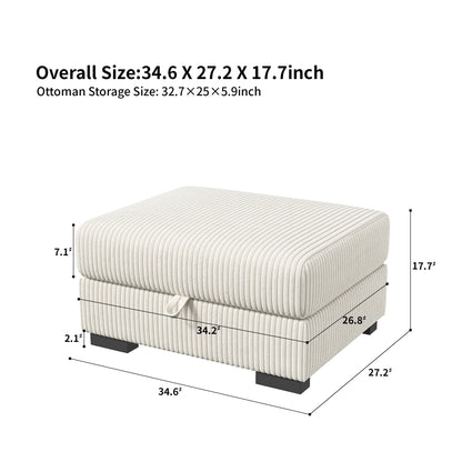 Upholstered Sofa Made of Corduroy Fabric with Removable Cushions