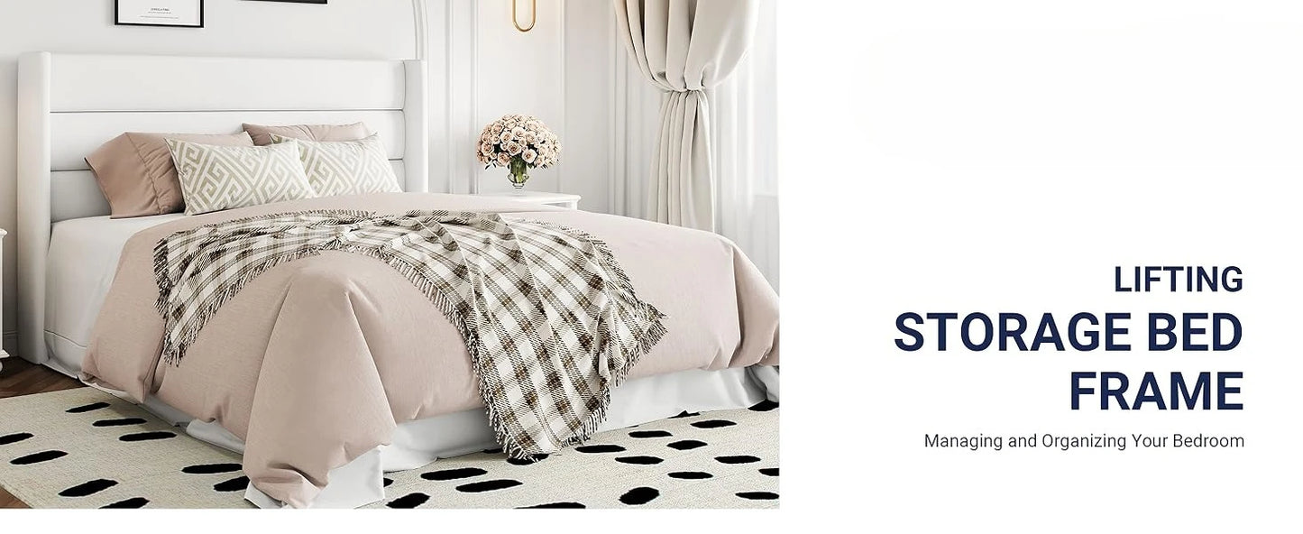 Queen Size Velvet Lift Up Storage Bed Frames