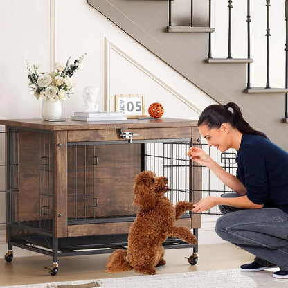 26 Inch Double-Door Pet Cage on Wheels