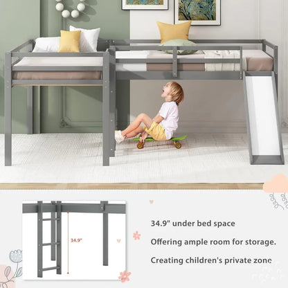 Twin Size Double Loft Bed with Slide and Ladder