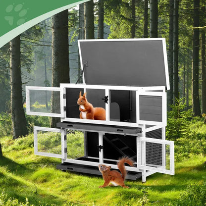 2 Story Solid Wood Rabbit Hutch Bunny Cage
