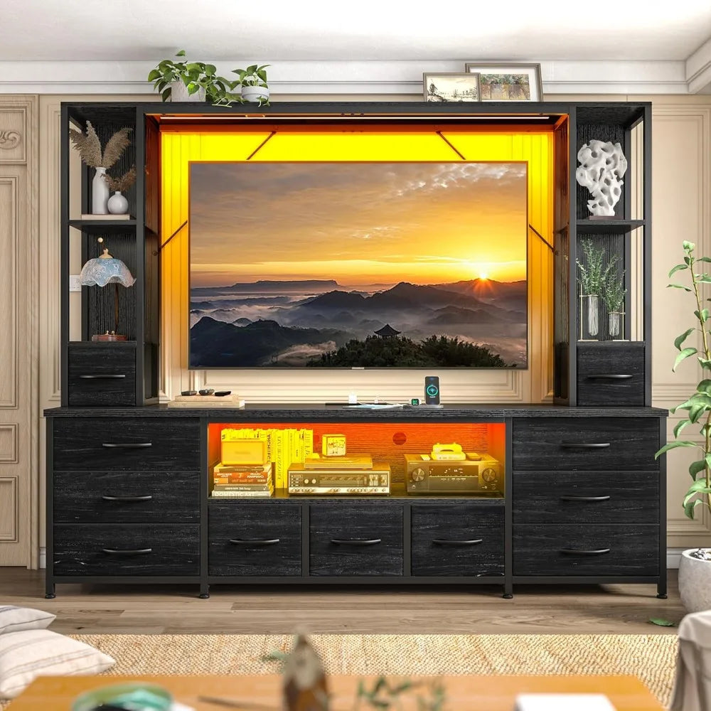 Large Wall Unit Entertainment Center with 11 Fabric Drawer