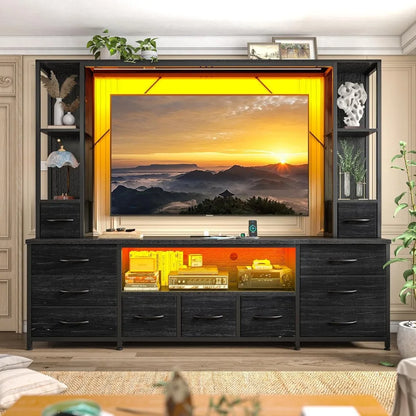 Large Wall Unit Entertainment Center with 11 Fabric Drawer