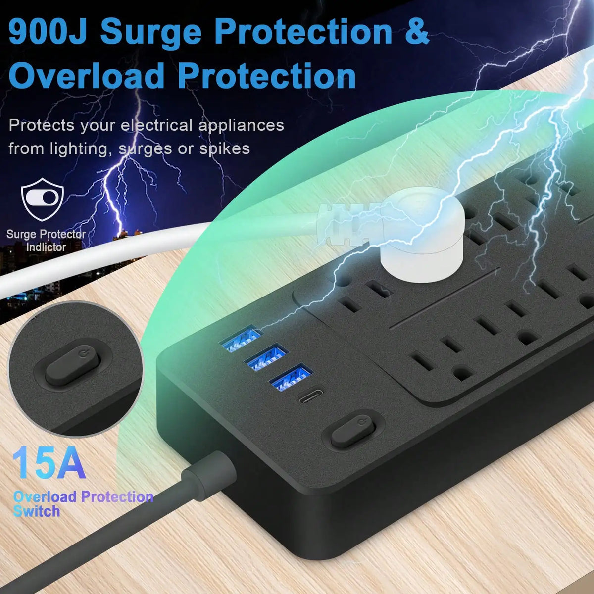 Power Strip Surge Protector 14 in 1 Multi Outlet Extender