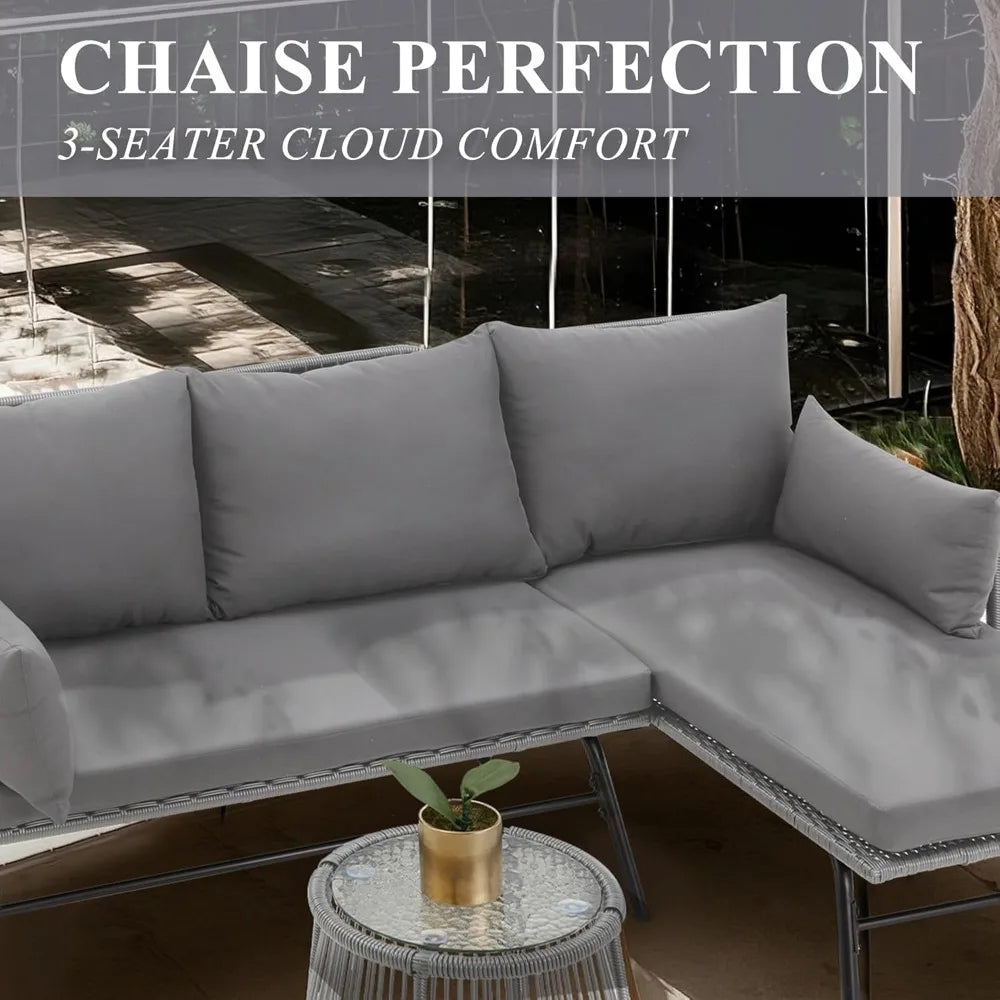 3-Piece Outdoor Patio Furniture Set with, Glass Coffee Table