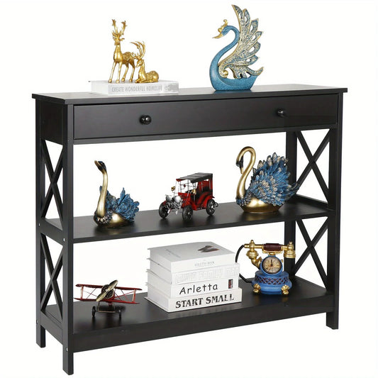 Console Table with Drawer Storage Shelf Black Sofa Table Hallway Furniture