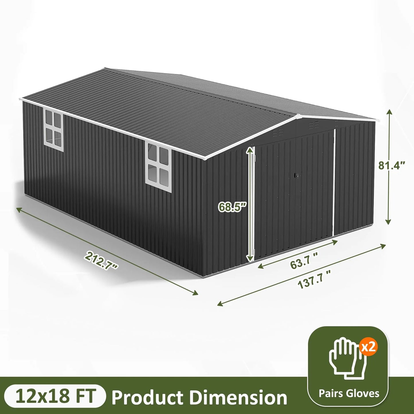 10x10~12x18FT Outdoor Heavy-Duty Frame Shed