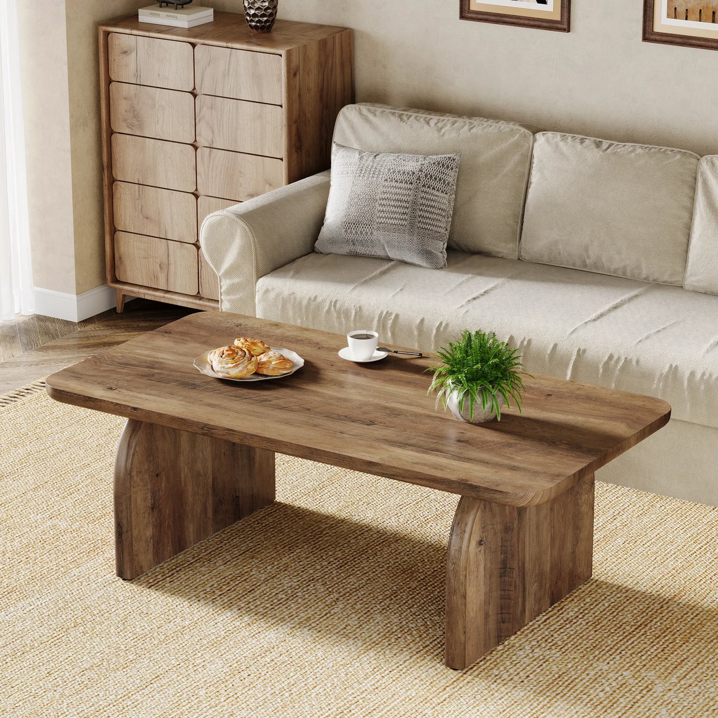 47.24-Inch Tribesigns Farmhouse Rectangular Coffee Table