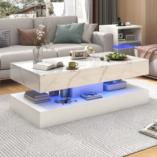 Double-Layer Design for Living Room Coffee Table with 2 Storage Drawers