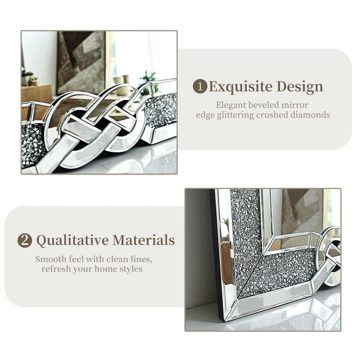 Crushed Diamond Rectangular Glass Vanity with Decorative Glam