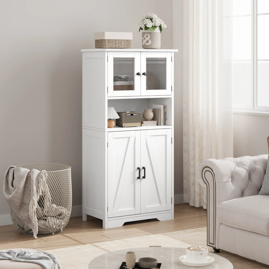 Freestanding Pantry Storage Cabinet with Glass Doors