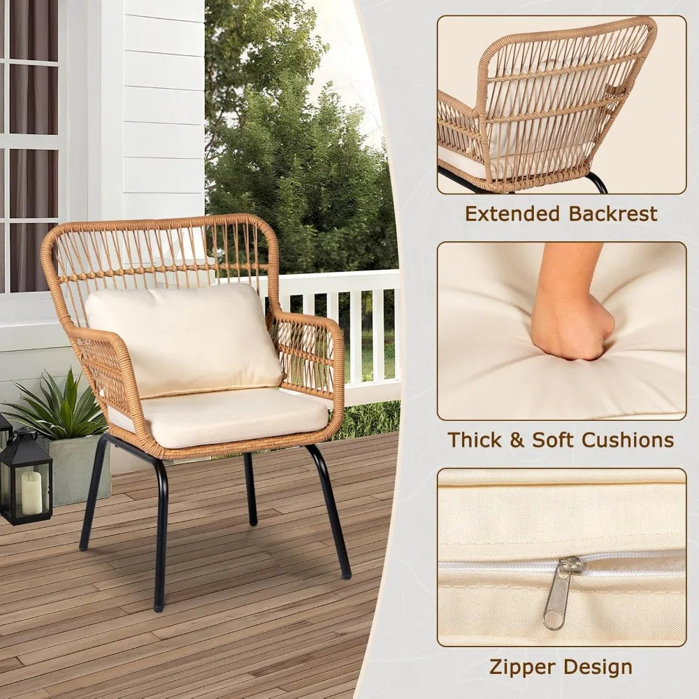 3 Piece Outdoor Wicker Bistro Set, and Tempered Glass