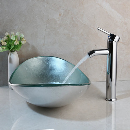 Tempered Glass Washbasin with Waterfall Faucet