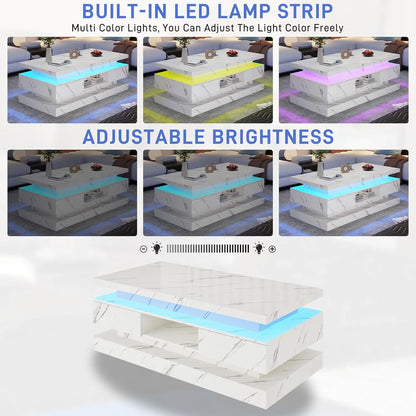 47.2-inch High Glossy LED Coffee Table with 2 Sliding Drawers