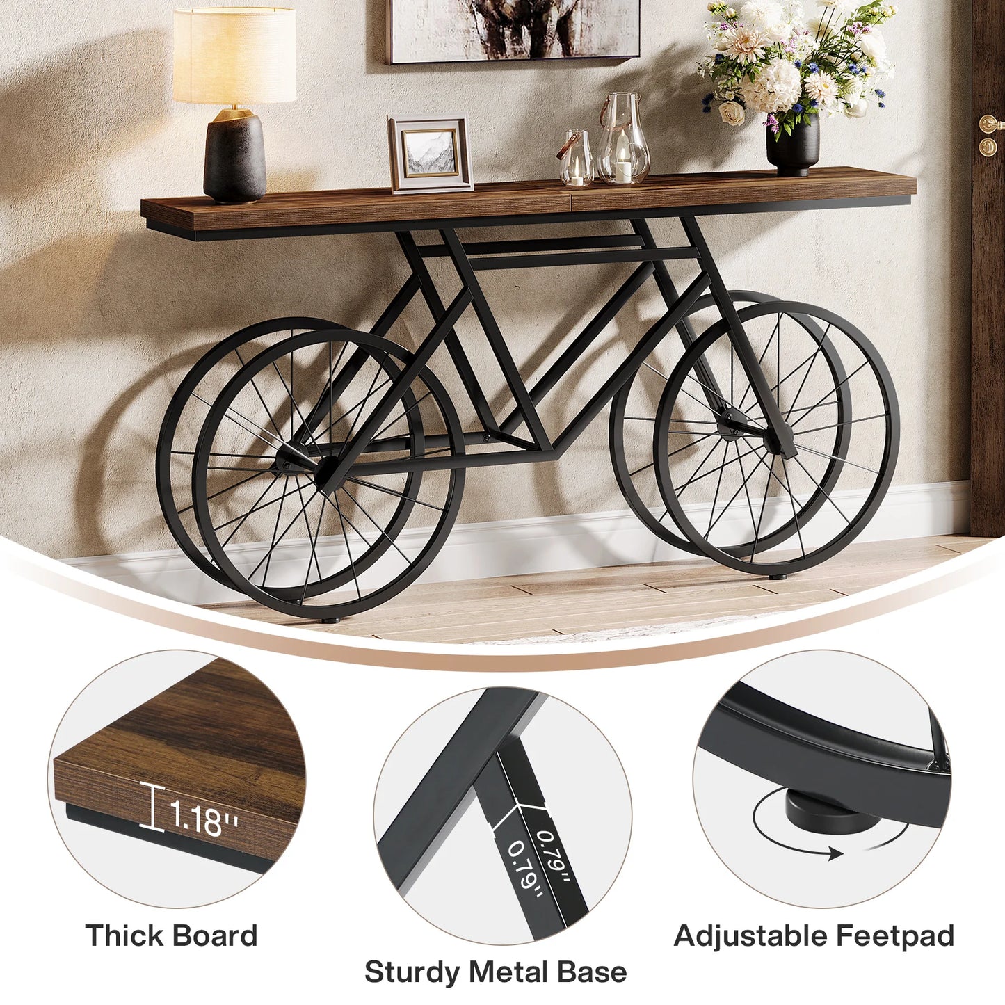 70.9-Inch Extra Long Console Table with Bicycle Metal Base