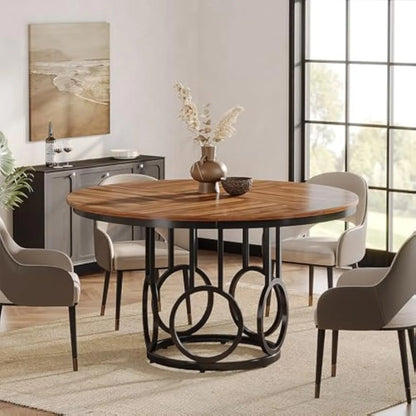 Round Dining Table with Sturdy Metal Base