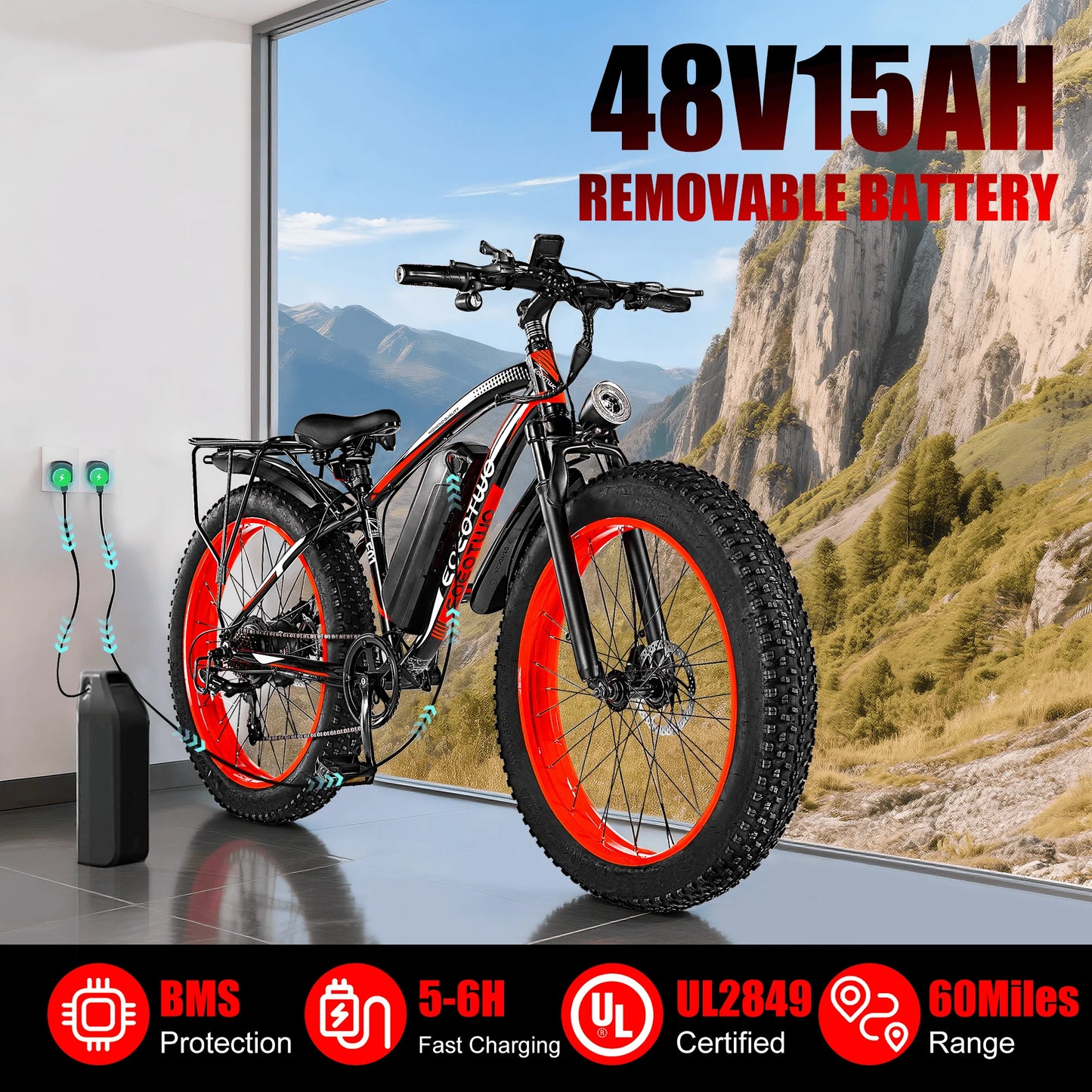 Electric Bike 26"x4.0 All Terrain 34MPH Mountain Bicycle
