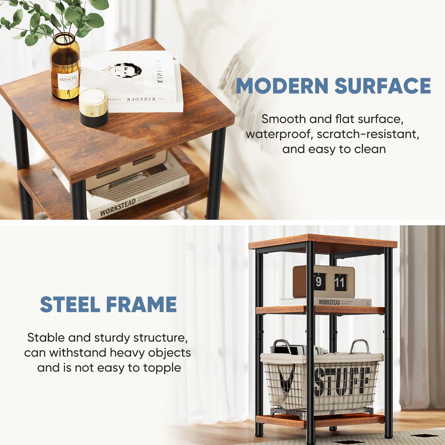 set of 2 End Table Set with Adjustable Feet