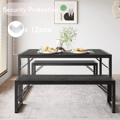 Dining Table Set for 4 with 2 Benches