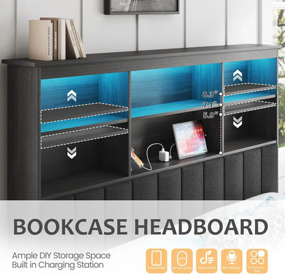 Queen Bed Frame with Storage Headboard