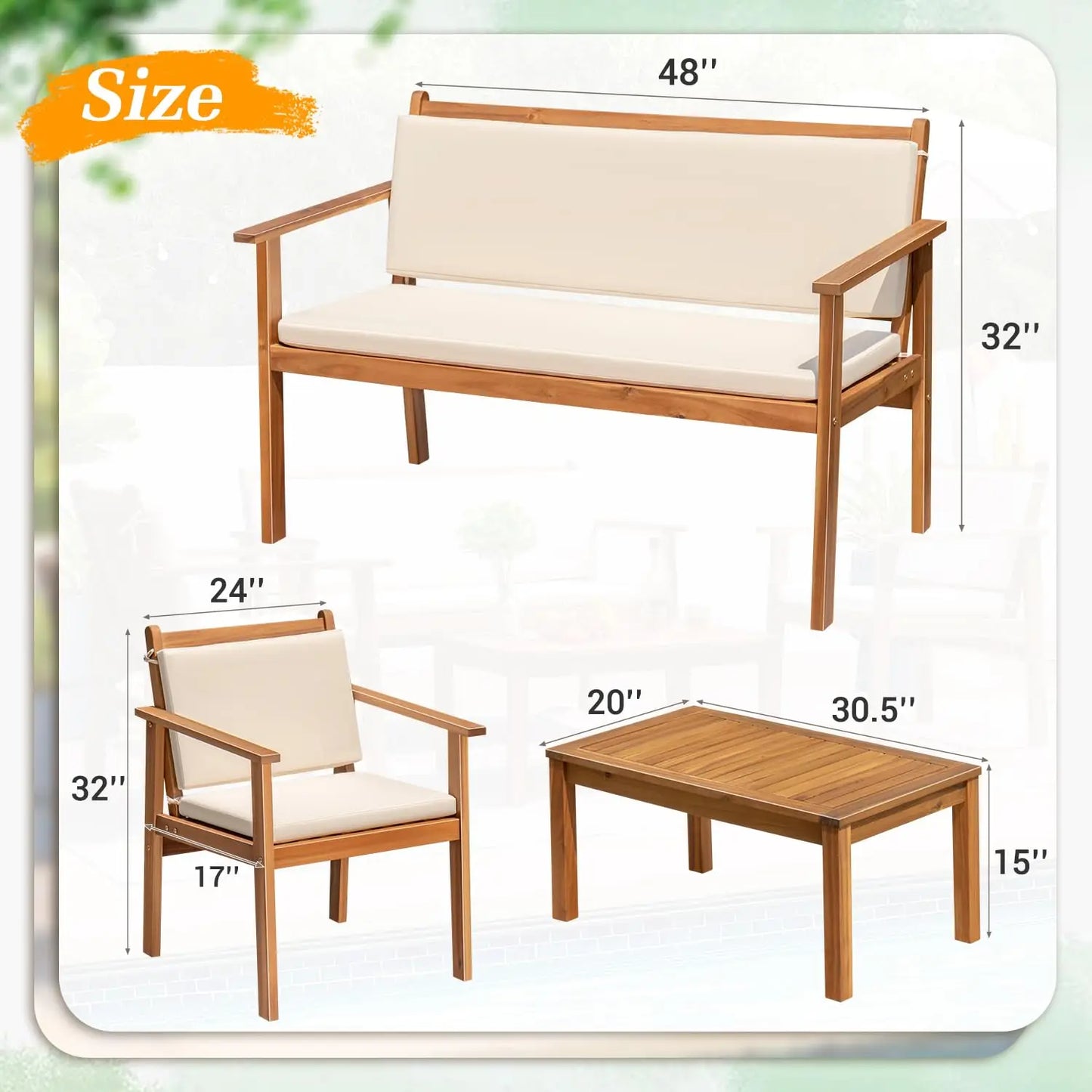 4 Piece Patio Bistro Set w/ Loveseat Coffee Table