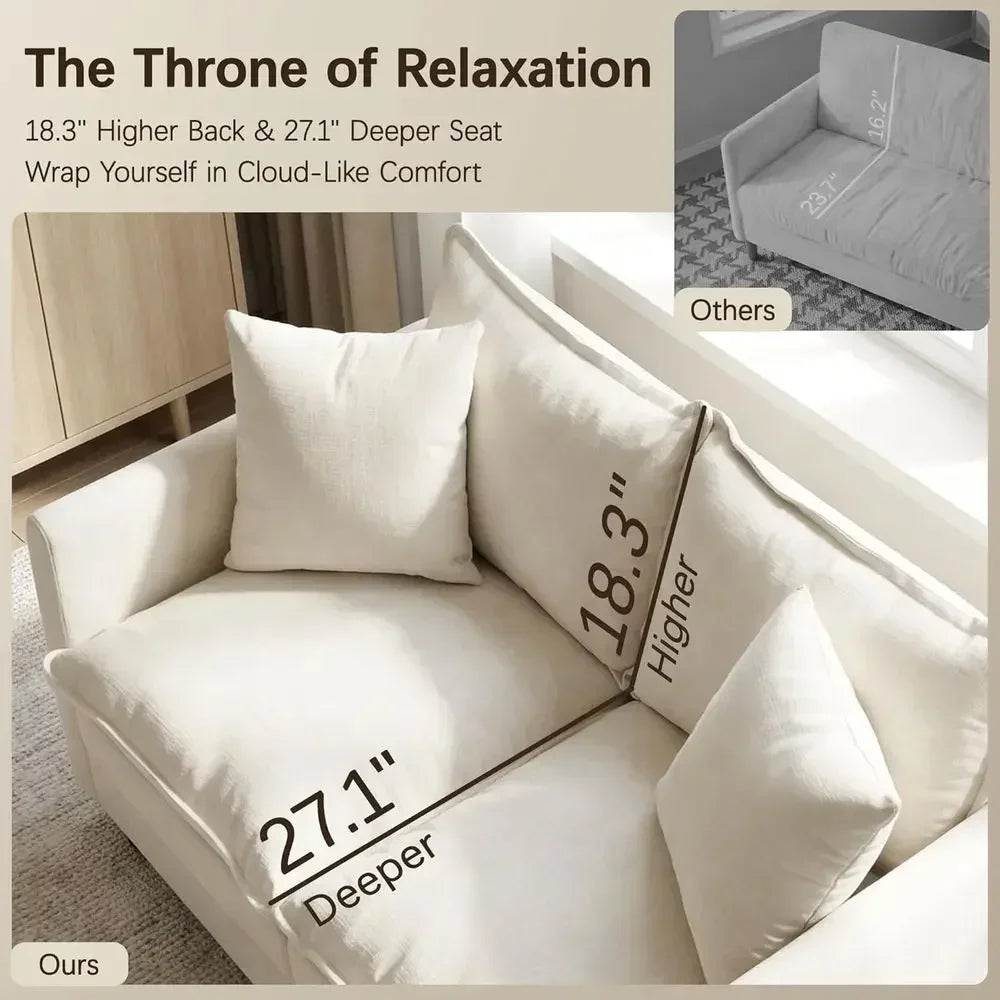 52" Loveseat L-Shaped Cloud Couch with Ottoman