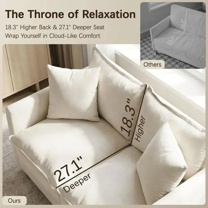 52" Loveseat L-Shaped Cloud Couch with Ottoman