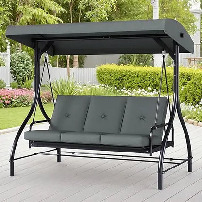 3-Seat Patio Swing with Adjustable Canopy