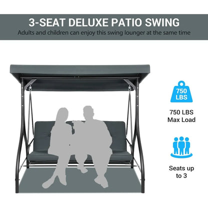 3-Seat Patio Swing with Adjustable Canopy
