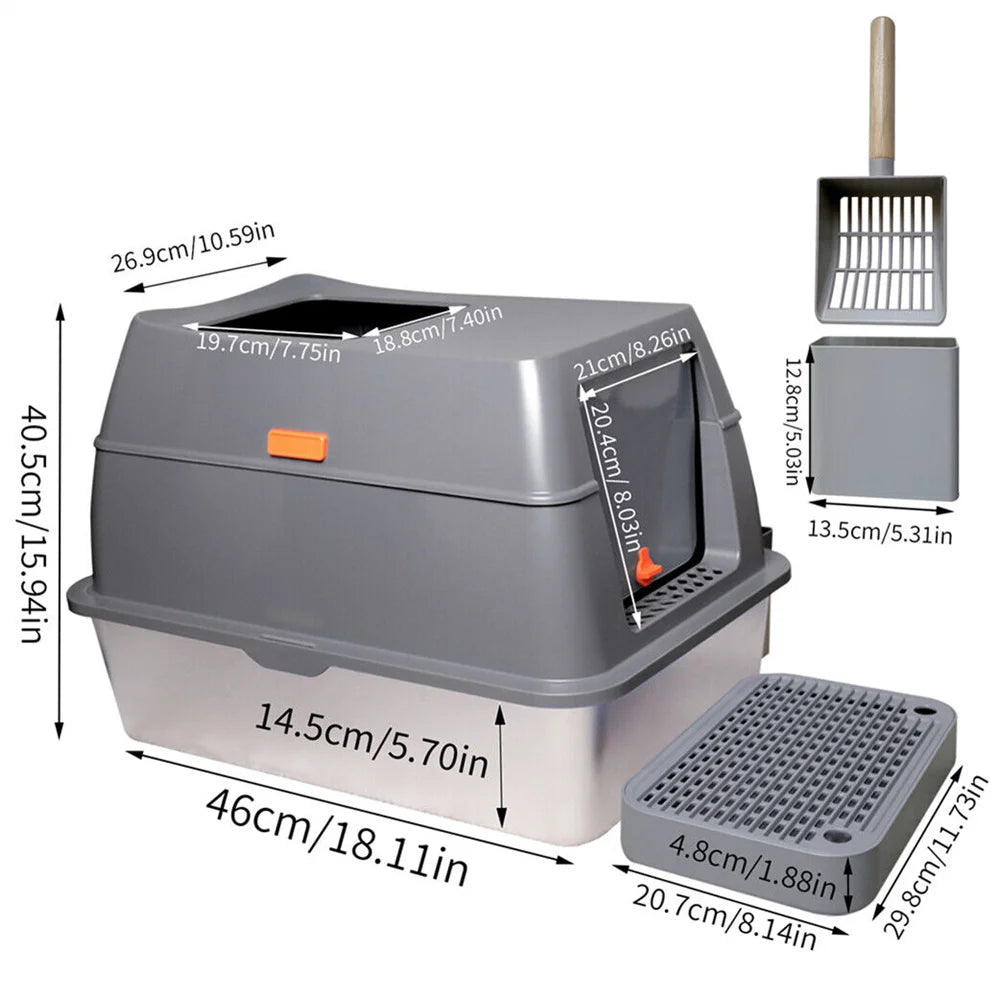 XXL Stainless Steel Cat Litter Box Easy Cleaning Toilet