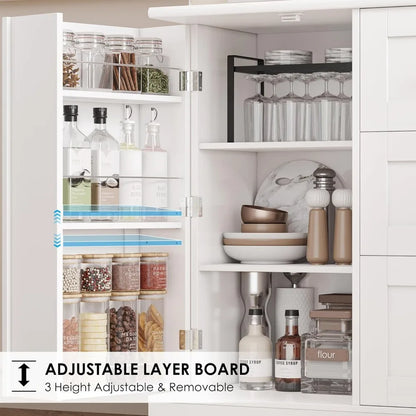 68" Kitchen Pantry Storage Cabinet with Microwave Stand