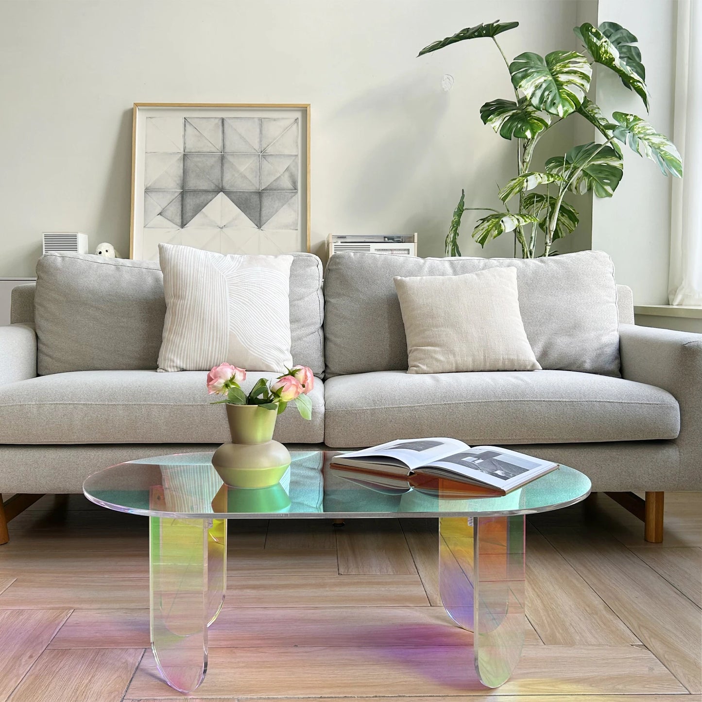 Colorful Acrylic Side Table 37.4 in (L) x 19.7 in (W) x 14.2IN (H)