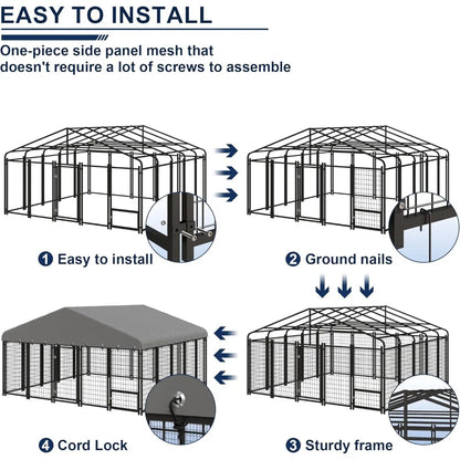 10X10FT Outside Heavy-Duty Outdoor Dog Cage with Roof and Double Lock