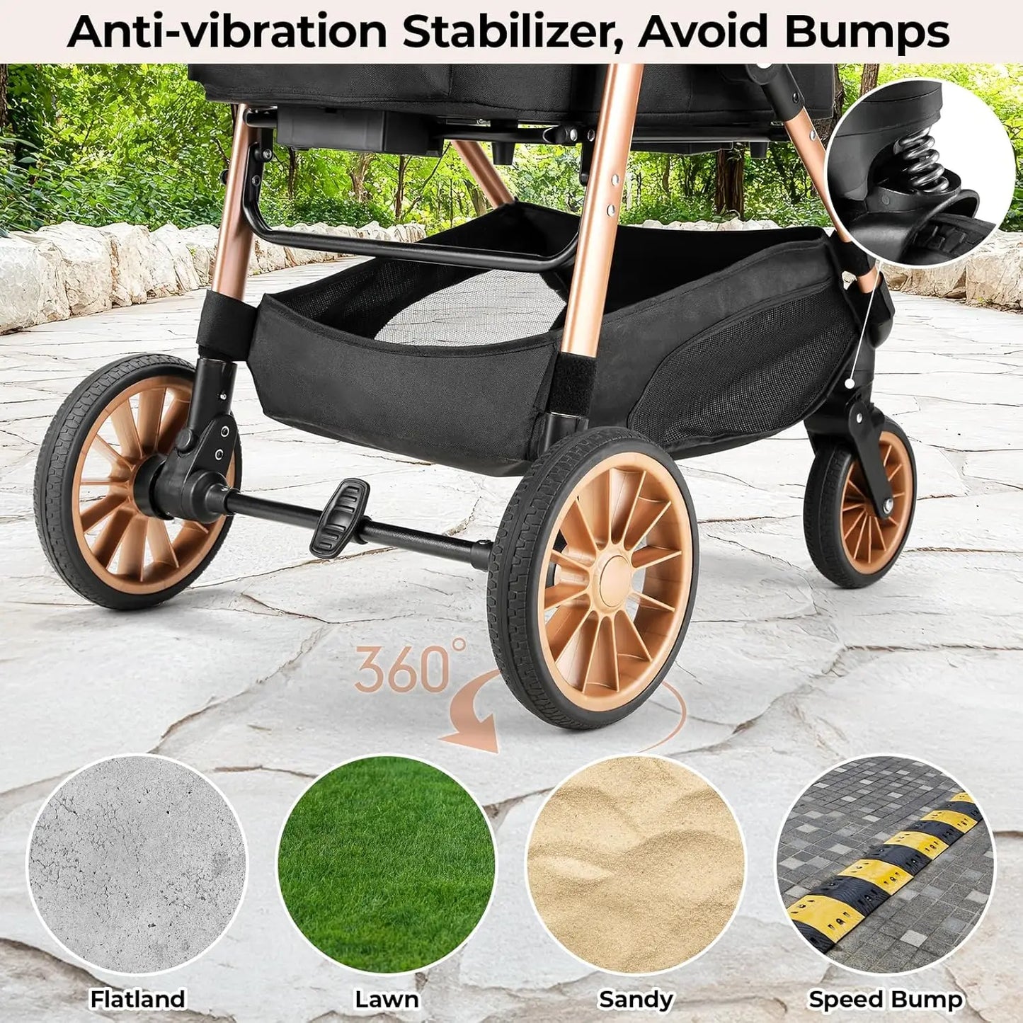 360° Rubber Wheels and Shock Absorption Dog Buggy