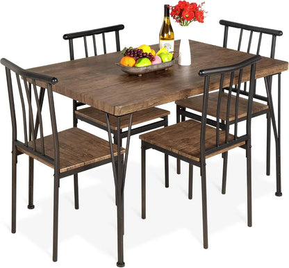 5-Piece Metal and Wood Rectangular Dining Table