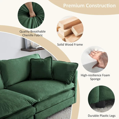 76.7" Convertible Modern L Shaped Sofa Set with Ottoman