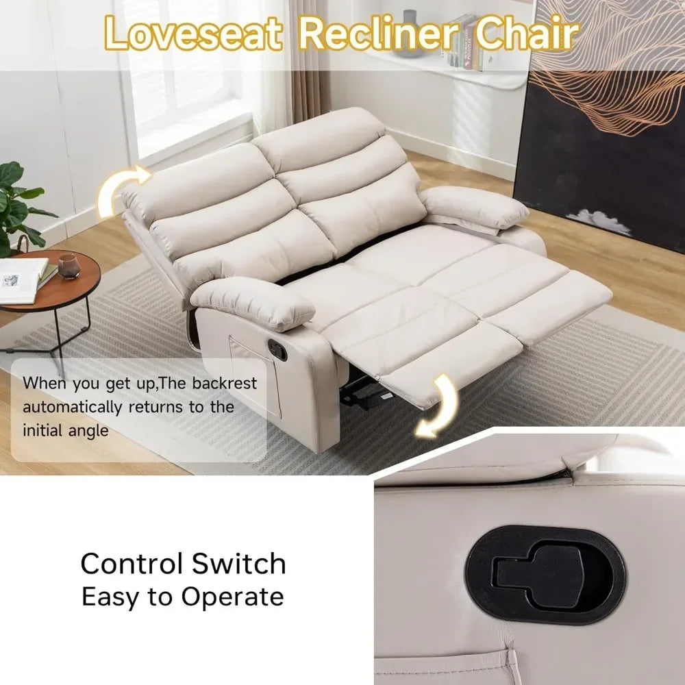 Leather double recliner sofa with side pockets