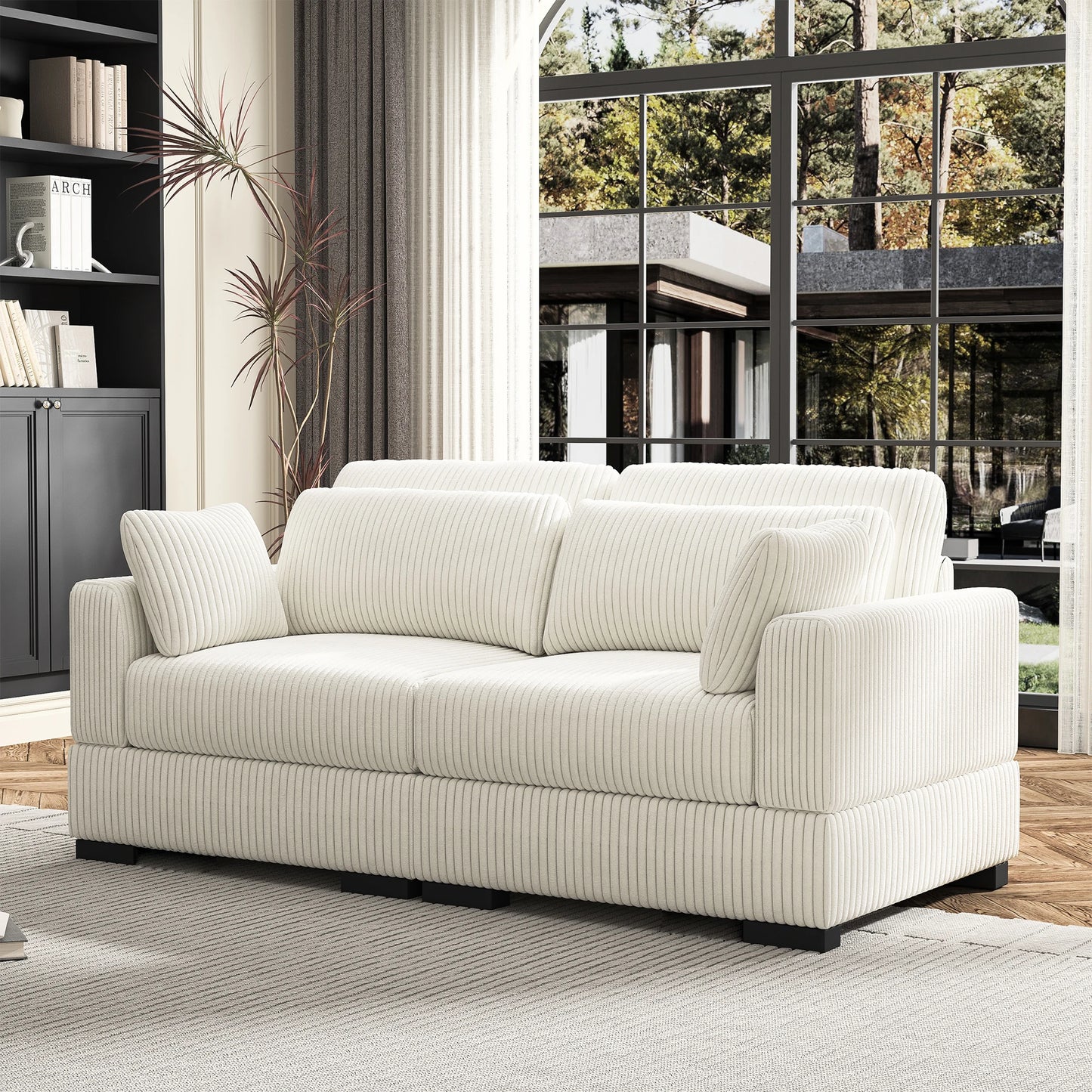 Upholstered Sofa Made of Corduroy Fabric with Removable Cushions