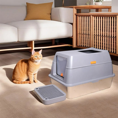 XXL Stainless Steel Cat Litter Box Easy Cleaning Toilet
