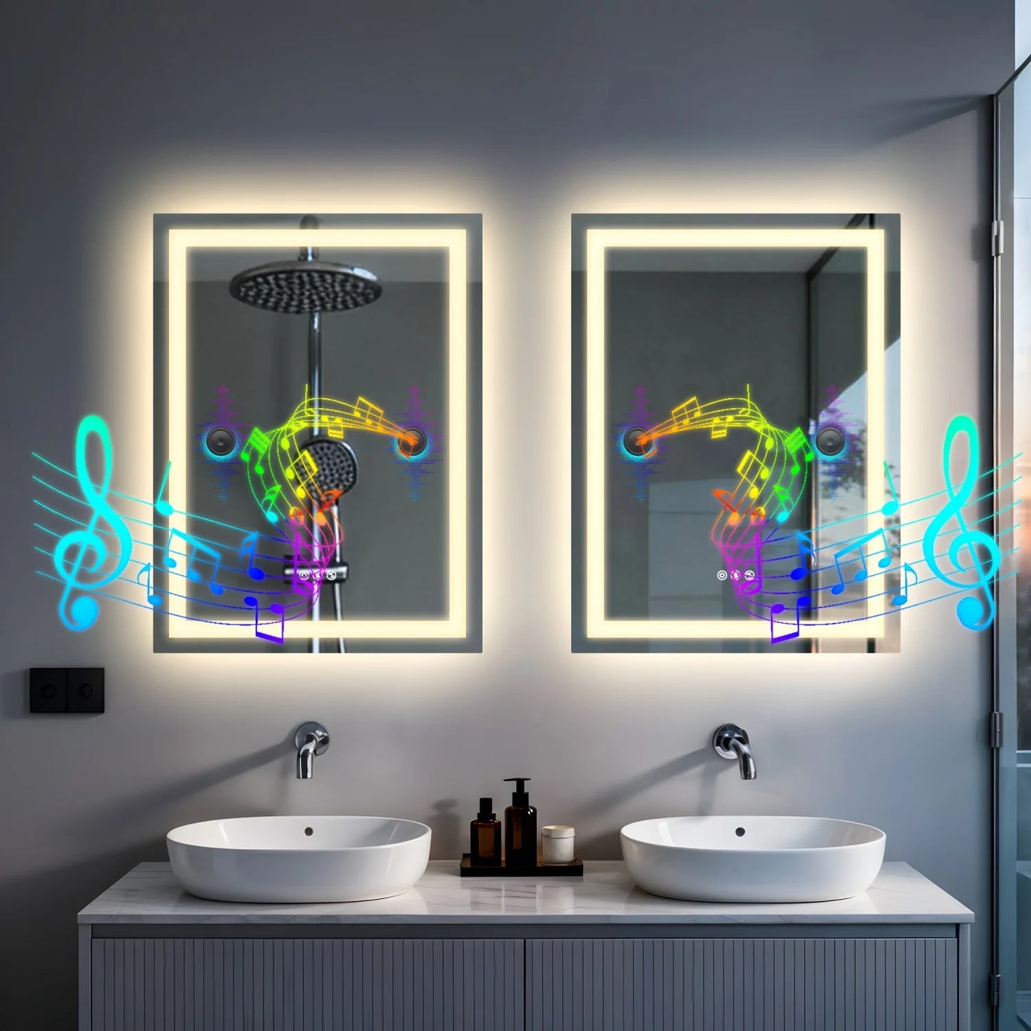 50/60/100/120cm LED Bathroom Mirror Built-in Bluetooth Speaker