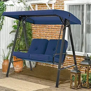 2 Seat Outdoor Patio Swing Chair Adjustable Canopy