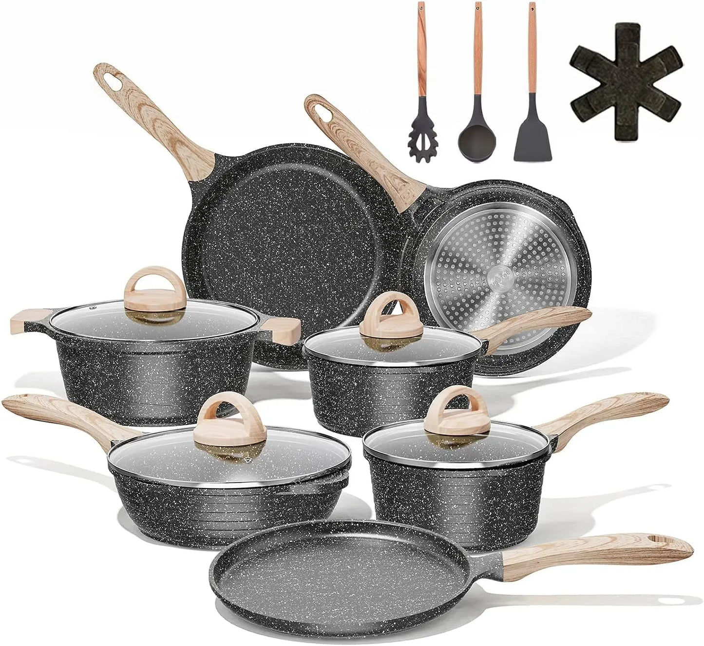 19 Pcs Pots and Pans Non-Stick Induction Cookware Sets